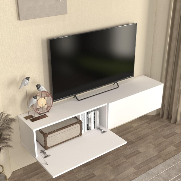 TV-Lowboard hängend Nolven 160 x 32 x 30 cm Weiß [en. casa] Bild 4