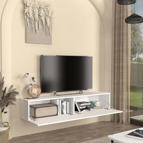 TV-Lowboard hängend Nolven 160 x 32 x 30 cm Weiß [en. casa] Bild 3