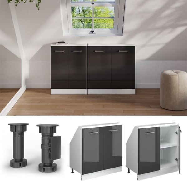 Dachschrägenschrank Rion Anthrazit Hochglanz/Weiß mit 2 Türen Vicco Bild 6