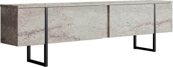 Hanah Home Stylish TV Stand with Metal Legs, 180 cm Wide, Travertine & Black | 100% Melamine Coated Particle Board, 18 mm Thick | Modern Marble Design for Living Room
