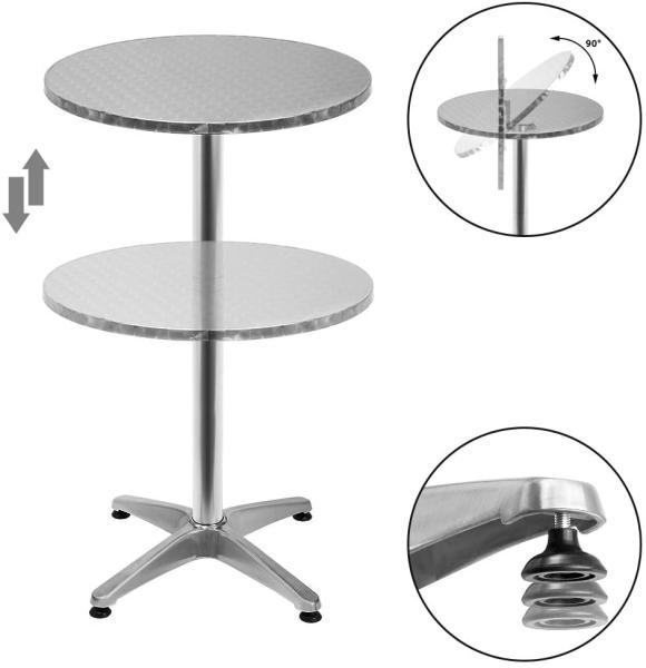 Casaria Stehtisch (1-St), Klappbar Höhenverstellbar 70cm / 115cm Hoch Alu Rund Ø60cm Wetterfest