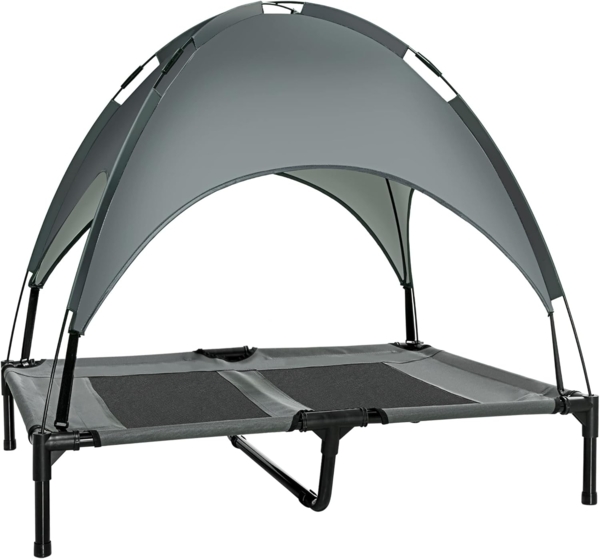 PawHut Tierbett Hundeliege mit Baldachin, Oxford, Netzstoff, Taftstoff, für Garten, Balkon, Grau