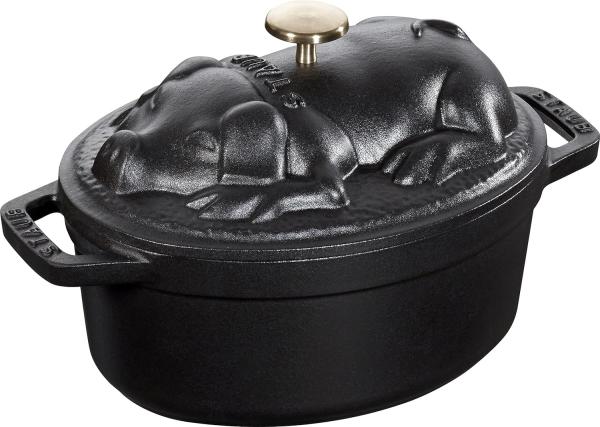 Staub La Cocotte Cocotte Schweinedeckel 17 cm, oval, Schwarz, Gusseisen