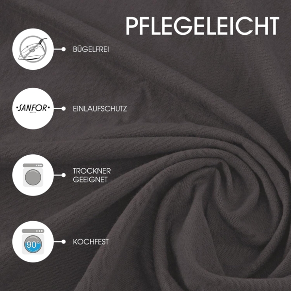 CelinaTex Jersey Topper Spannbettlaken Lucina Doppelpack 90x200-100x200 cm anthrazit grau 100% Baumwolle gekämmt bis 12cm Matratzenhöhe Oeko-TEX Bild 5