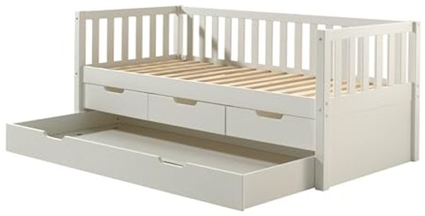 Kojen Bett Fritz mit Sprossenumrandung, 3 Schubladen u. Rolllattenrost, Liegefläche 90x200, inkl. Bettschublade, Ausf. Weiß lackiert Bild 7