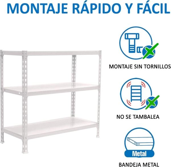 Simon Rack Schwerlastregal, 1000 x 1100 x 500 mm, Bis 200 kg Belastbar, 3 Verstellbare Ablagen, Kellerregal, Lagerregal, Weiss - Simonclick Bild 5