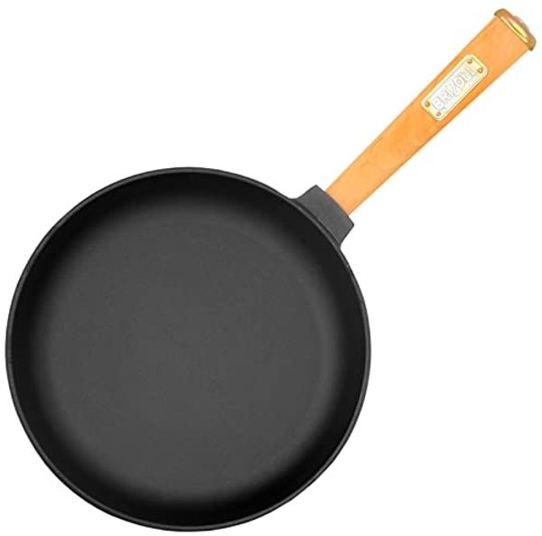 Ø24cm 47mm hoch Gusseisenpfanne Gußeisenpfanne mit Holzgriff Pfanne aus Gusseisen