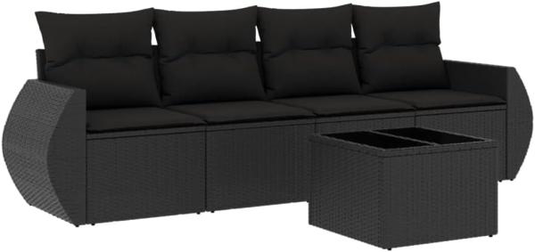 vidaXL 5-tlg. Garten-Sofagarnitur mit Kissen Schwarz Poly Rattan 3221084