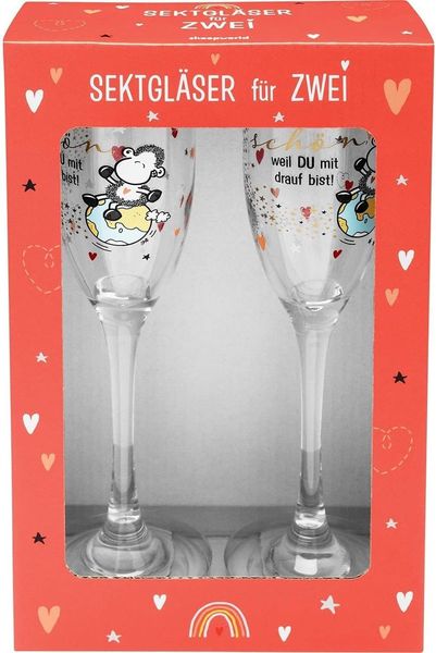 Sheepworld Sektglas-Set mit Motivdruck "Welt" | Sektgläser, 20 cl, Geschenkbox | Geschenk Hochzeit | 47348