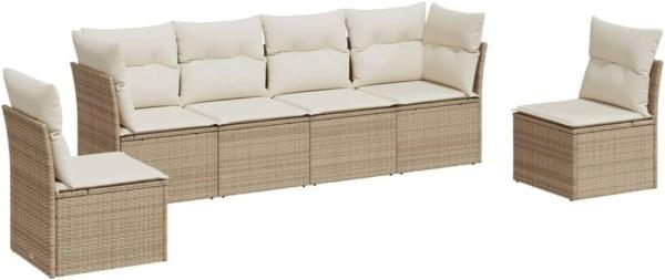 vidaXL 6-tlg. Garten-Sofagarnitur mit Kissen Beige Poly Rattan 3217368