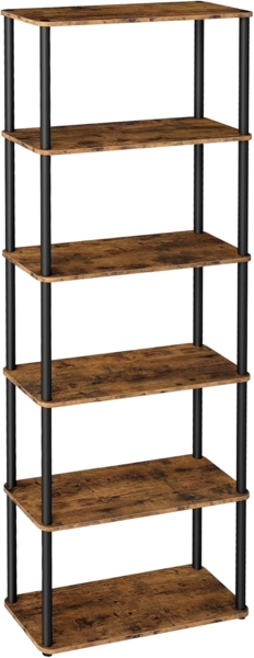 VASAGLE Superschnelle werkzeuglose Montage, Regal mit 6 Ebenen, Standregal, Aufbewahrungsregal, 23,8 x 60 x 173,4 cm, Wohnzimmer, Schlafzimmer, Küche, vintagebraun-tintenschwarz