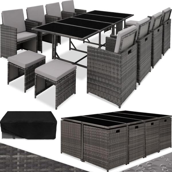 tectake Sitzgruppe Rattan Sitzgruppe, (Set, 12-tlg), für 8 bis 12 Personen