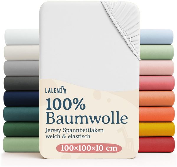 Laleni Jersey Spannbettlaken Laufgitter quadratisch 100x100 cm - Oeko-Tex Zertifiziert, 100% Baumwolle, atmungsaktives Spannbetttuch für Baby, 135 g/m², weiß