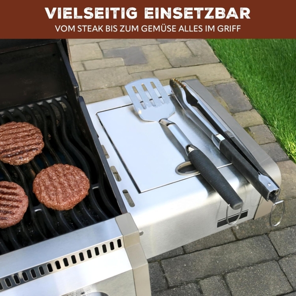 Grill-Besteck 2tlg. / Zange und Wender / langes Grillzubehör aus Edelstahl mit Softgriff Bild 4