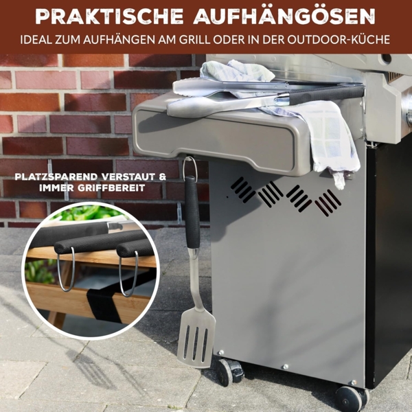 Grill-Besteck 2tlg. / Zange und Wender / langes Grillzubehör aus Edelstahl mit Softgriff Bild 5