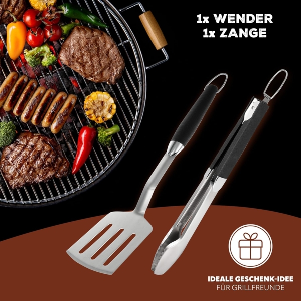 Grill-Besteck 2tlg. / Zange und Wender / langes Grillzubehör aus Edelstahl mit Softgriff Bild 6