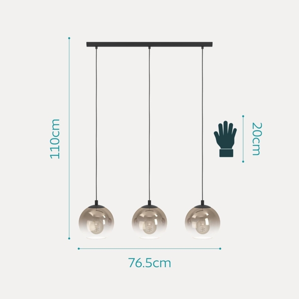 EGLO Hängelampe Ariscani 1, 3-flammige Pendelleuchte Esstisch, Hängeleuchte aus Metall in schwarz und Glas in Kupfer, Esszimmerlampe hängend, E27 Fassung, 76,5 cm Bild 5