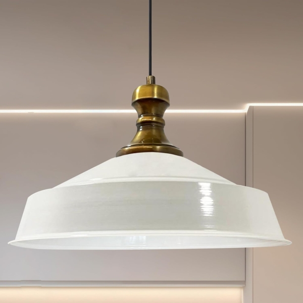 Bamyum Pendelleuchte Metall Ø41 cm, Weiß innen weiß, E27, Vintage Lampe, ohne Leuchtmittel