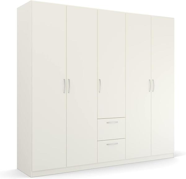 Rauch Möbel Pure by Quadra Spin Schrank Drehtürenschrank, Weiß, 5-trg, inkl. 3 Kleiderstangen, 3 Einlegeböden, 2 Schubkästen, BxHxT 226x210x54 cm