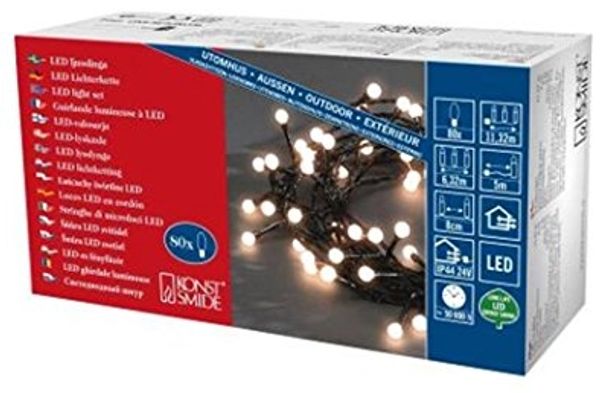 KONSTSMIDE No. 3691-107 LED Globelichterkette runde Dioden 80 warmweiße Dioden IP44