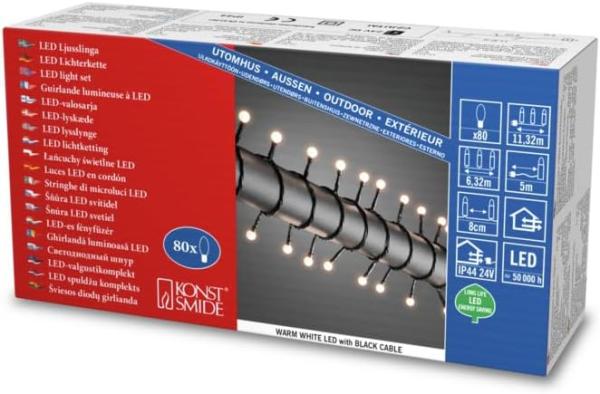 KONSTSMIDE No. 3691-107 LED Globelichterkette runde Dioden 80 warmweiße Dioden IP44