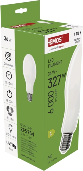 EMOS LED Lampe Edison Typ ED90, 36W Ersatz für 327W Glühbirne, Industrieleuchte, E40 Sockel, extra hell 6000 Lumen, Neutralweiß 4000 K, 25000 h Lebensdauer, CRI min. 80, 330° Abstrahlwinkel Bild 9
