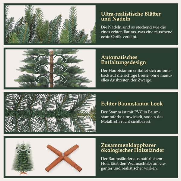 Salcar Künstlicher Weihnachtsbaum Christbaum PE PVC Nordmanntanne Tannenbaum mit Echtholz Baumständer, Nordmanntanne, 150 cm, Ø101 cm, zweifarbig, naturgetreu nachgebildetes Kunstmaterial Bild 4