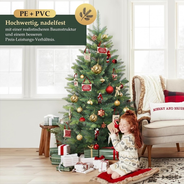Salcar Künstlicher Weihnachtsbaum Christbaum PE PVC Nordmanntanne Tannenbaum mit Echtholz Baumständer, Nordmanntanne, 150 cm, Ø101 cm, zweifarbig, naturgetreu nachgebildetes Kunstmaterial Bild 3