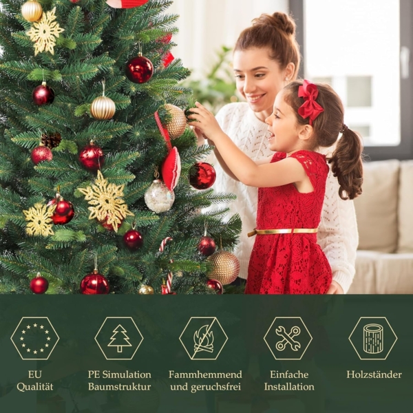Salcar Künstlicher Weihnachtsbaum Christbaum PE PVC Nordmanntanne Tannenbaum mit Echtholz Baumständer, Nordmanntanne, 150 cm, Ø101 cm, zweifarbig, naturgetreu nachgebildetes Kunstmaterial Bild 5