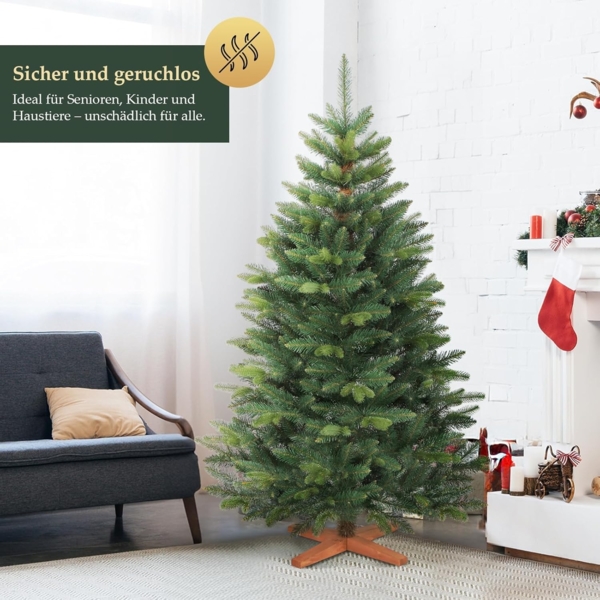 Salcar Künstlicher Weihnachtsbaum Christbaum PE PVC Nordmanntanne Tannenbaum mit Echtholz Baumständer, Nordmanntanne, 150 cm, Ø101 cm, zweifarbig, naturgetreu nachgebildetes Kunstmaterial Bild 2