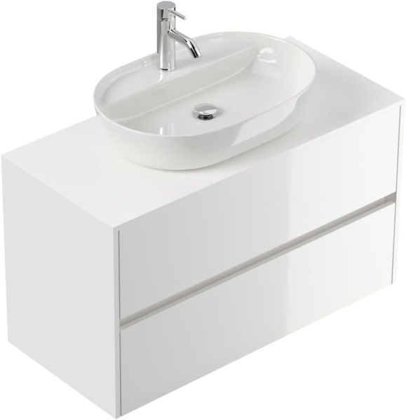 Badmöbel Taifun 100cm mit Design Aufsatzwaschbecken weiß Hgl : Weiss hochglanz