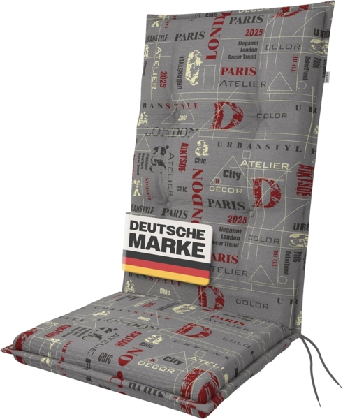 Gardissimo Hochlehnerauflage Hochlehnerauflage 1112 Gartenstuhl Auflagen Kissen Polster Hochlehner, für Hochlehner-Stühle UV-beständig inkl. Bindebänder und Halteband