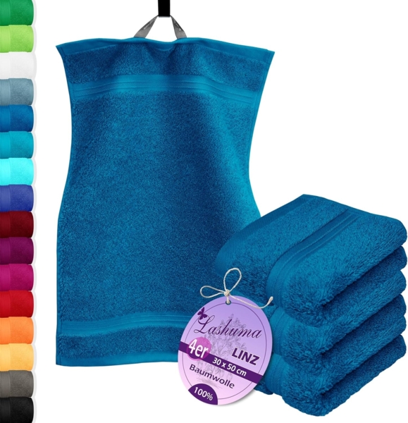 Lashuma Gästehandtücher - Kleine Handtücher Linz, Frottee (Spar-Set, 4-St), Handtücher Petrol Blau 30x50 cm