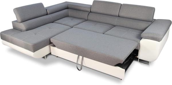 Ecksofa Caris mit Schlaffunktion, Bettkasten und einstellbare Kopfstützen (Dunkelgrau + Grau (Sawana 05 + Sawana 21), Ecksofa Rechts) Bild 4