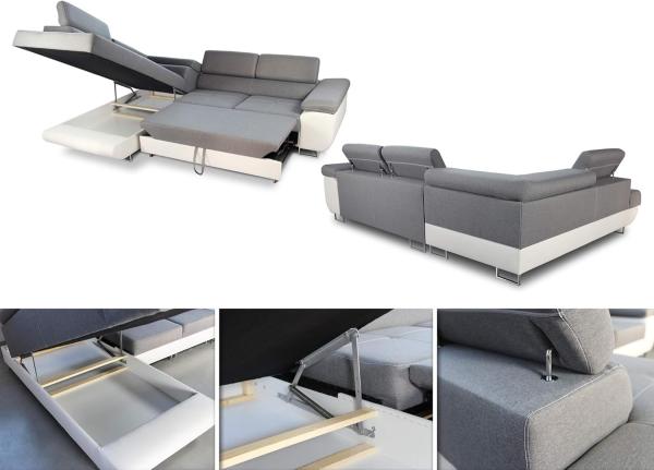 Ecksofa Caris mit Schlaffunktion, Bettkasten und einstellbare Kopfstützen (Dunkelgrau + Grau (Sawana 05 + Sawana 21), Ecksofa Rechts) Bild 5