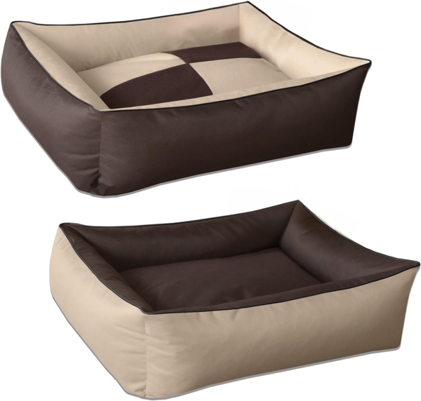 BedDog 2in1 Hundebett MAX QUATTRO, großes Hundekörbchen aus Cordura, waschbares Hundebett mit Rand, Hundesofa (M) ca. 70 x 55 x 18 cm, MELANGE (beige/braun)
