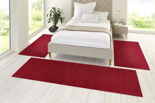 Kurzflor Bettumrandung Pure - rot - 70x140/70x140/70x230 cm