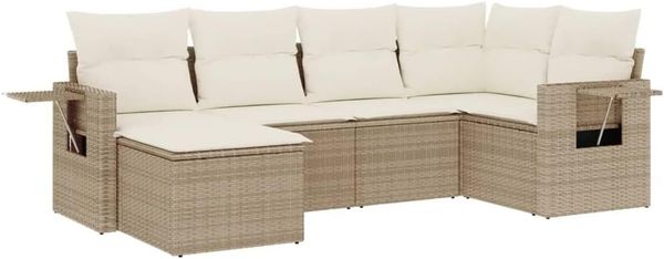 vidaXL 6-tlg. Garten-Sofagarnitur mit Kissen Beige Poly Rattan 3252795