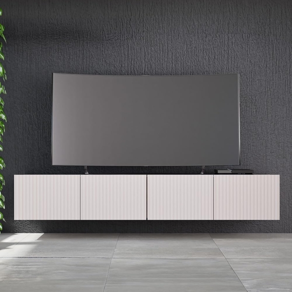 Lomadox Lowboard KEMPTEN-132, in kaschmir, 4-türig, Breite 200 cm, Rillenfront