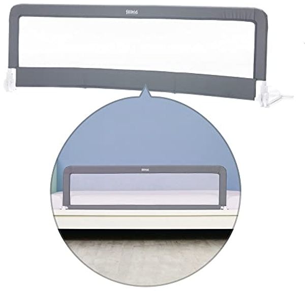 Fillikid Bettschutzgitter & Rausfallschutz für Baby & Kinder 150x50 cm - hohes, klappbares Bettgitter für Betten & Boxspringbett - Grau Weiß