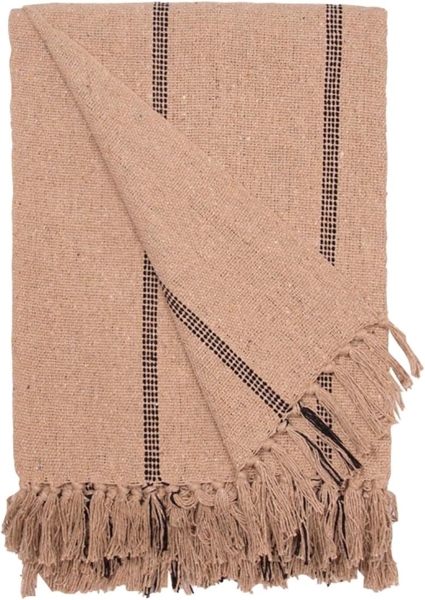 Decke Überwurf Streifen Groß 100% Baumwolle 130x180 cm Skandinavisch Beige/Schwarz
