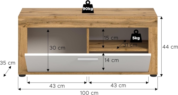 xonox. home Garderobe Jam X8BK6631 Sitzbank Bank in Wotan Eiche Nb, weiß, ca. 100 x 44 x 35 cm Bild 3