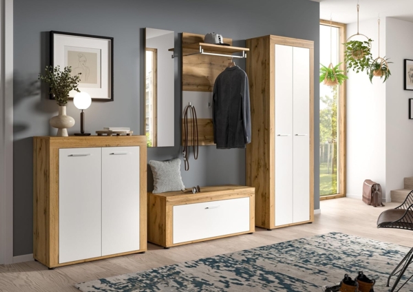 xonox. home Garderobe Jam X8BK6631 Sitzbank Bank in Wotan Eiche Nb, weiß, ca. 100 x 44 x 35 cm Bild 2