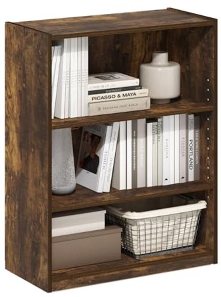 Furinno Gehry 3-stufiges Bücherregal mit verstellbaren Regalen, Bernsteinkiefer