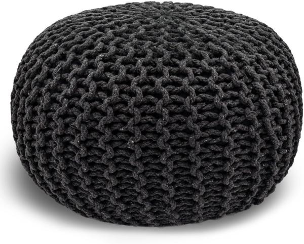 casamia Pouf Ø 55 o. 45 cm Sitzpouf Strickhocker Sitzpouf Bodenkissen nachhaltig Grobstrick Optik Größe ø 45 cm, Farbe steingrau