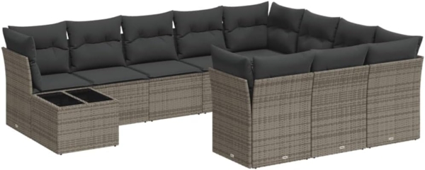 vidaXL 11-tlg. Garten-Sofagarnitur mit Kissen Grau Poly Rattan 3250099