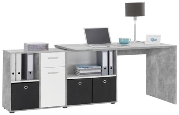 FMD Möbel 'LEXO/LEX' Schreibtisch, melaminharzbeschichtete Spanplatte, Beton LA/weiß, 135,7 x 74,2 x 135,7 cm Bild 4
