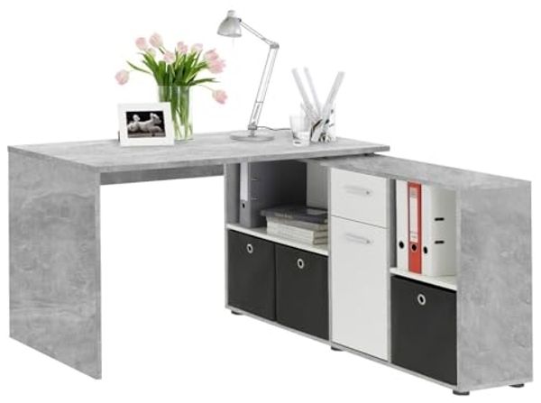 FMD Möbel 'LEXO/LEX' Schreibtisch, melaminharzbeschichtete Spanplatte, Beton LA/weiß, 135,7 x 74,2 x 135,7 cm Bild 5