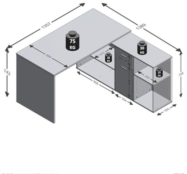 FMD Möbel 'LEXO/LEX' Schreibtisch, melaminharzbeschichtete Spanplatte, Beton LA/weiß, 135,7 x 74,2 x 135,7 cm Bild 3