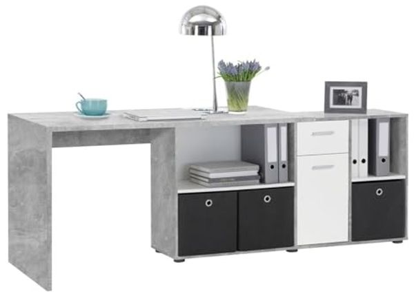 FMD Möbel 'LEXO/LEX' Schreibtisch, melaminharzbeschichtete Spanplatte, Beton LA/weiß, 135,7 x 74,2 x 135,7 cm Bild 6